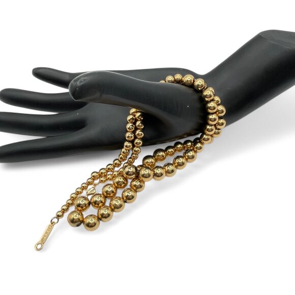 Vintage NAPIER Gold Tone Graduated Pearl Necklace Metal Beads on Chain 23" - Picture 6 of 9